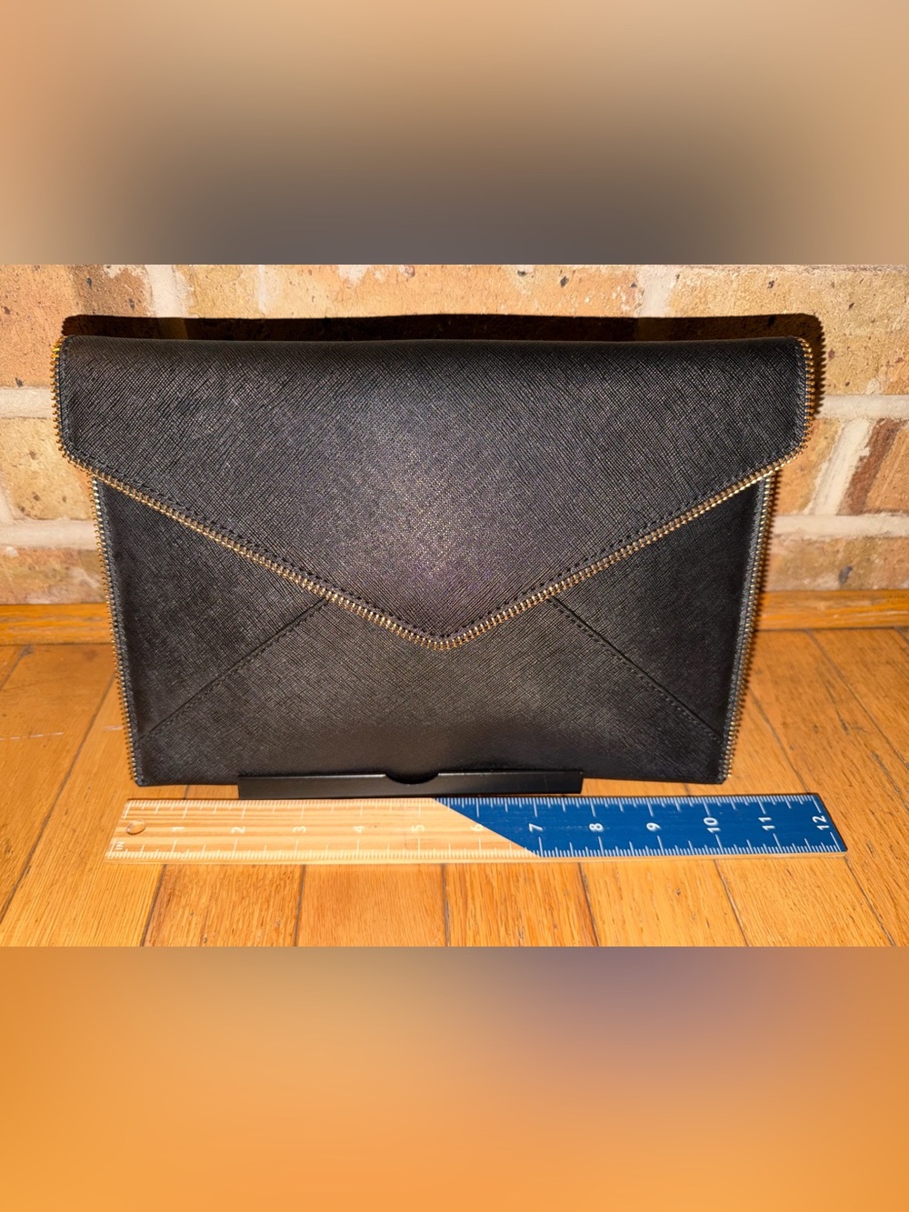Rebecca Minkoff Black Envelope Clutch with Gold Zip Trim